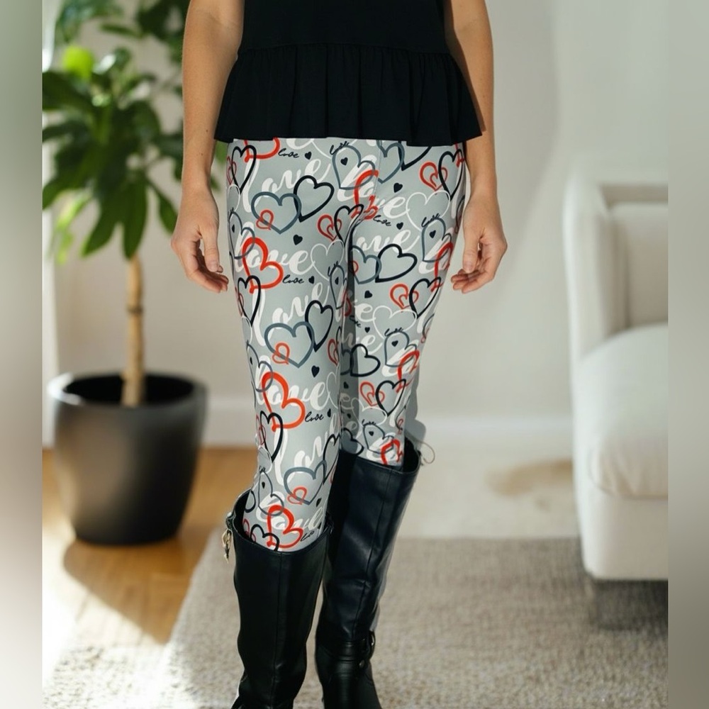 ❤️OS/TC/TC2 NEW Womens Love Red Heart Valentines Day Leggings YOGA WAIST